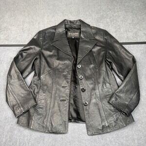 Wilsons The Leather Experts Womens Black Leather 4-Button Blazer Jacket Medium